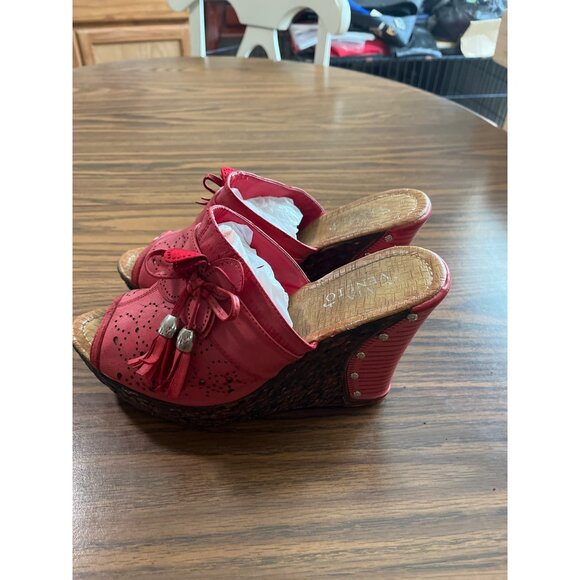 Via Veneto 15280-08 coral colored slip on peep toe wedge sandals size 10 - Picture 4 of 8